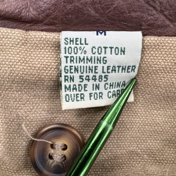 American Eagle Mens Chore Barn Coat Canvas Leather Collar Tan Button Medium - Picture 4 of 16